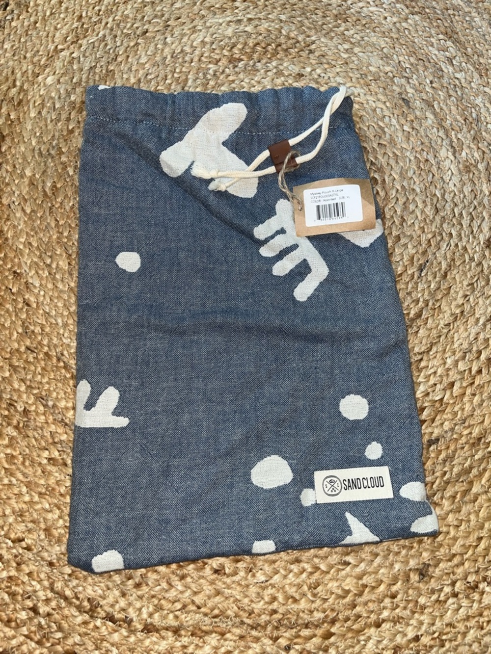 Sandcloud Navy Blue XL Drawstring Beach Bag with White Print
